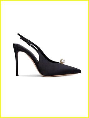 Women's Slingback Stiletto Heels Pointed Toe Satin Pearl Accent 4 Inch
